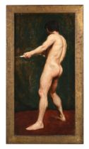 Frederick George Cotman (1850-1920), oil on canvas "Male Nude holding rope".
