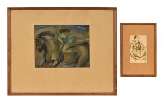 Mary Krishna (1909-1968), a watercolour female figure on horseback "Equestrienne", 19 cm x 24 cm,