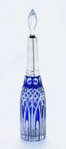 An Edwardian blue glass overlay cut glass spirit flask,