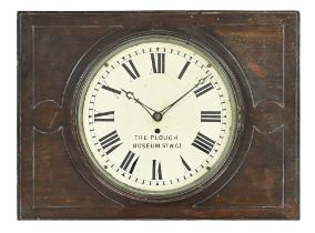 A circular wall clock, set in rectangular oak frame, inscribed to the face The Plough Museum STW.C.