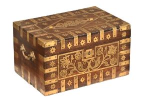 An Eastern hardwood and brass inlaid box,