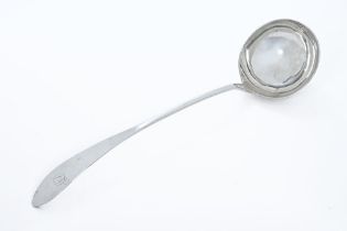 A George III Perth silver soup ladle by William Ritchie, circa 1810, pointed end, round bowl,