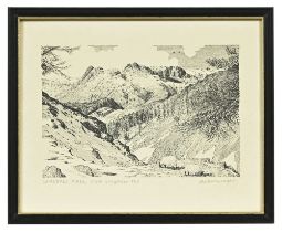 Alfred Wainwright (1907-1991), Langdale Pikes From Lingmoor Fell, print,