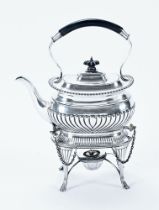 An Edwardian silver spirit kettle with stand, half lobed London mark 1907.
