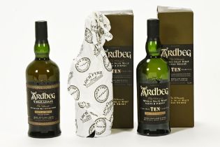 A collection of three Ardbeg malt Scotch whisky,