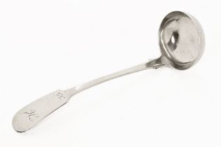 An early 19th century Scottish Provincial silver fiddle pattern toddy ladle,