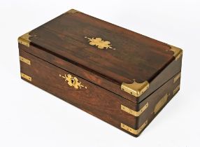 A mid 19th century rosewood brass bound writing slope box, with leather inset interior. 16.