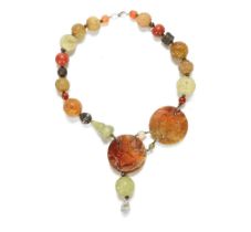 A jade and hardstone necklace.
