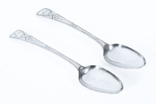 A pair of George III silver bright cut tablespoons by George Smith 1810. 142 grams, length 22 cm.