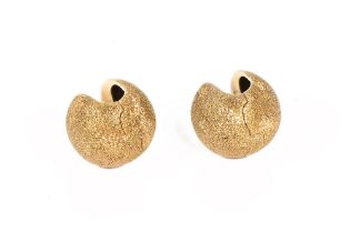 A pair of hallmarked 9 ct gold stamped 375 textured spherical hinged earrings,