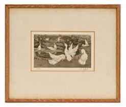 Rachel Ann Le Bas N.E.C, R.E (1923-2020), a signed etching "Ducks". 10 x 17.