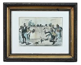 Thomas Worth (1834-1917), after Currier and Ives, caricature cock fighting, print. 23 x 34 cm.