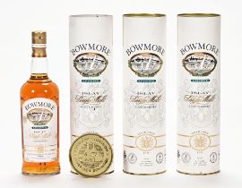 A collection of three bottles of Bowmore Legend Islay single malt Scotch whisky (see illustration).