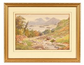 Albert Rosser (1899-1994), a watercolour depicting Ashness Bridge, Derwentwater and Skiddaw,