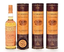 A collection of three bottles of Glenmorangie single highland malt Scotch whisky, 10 years old.