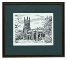 Alfred Wainwright (1907-1991), Tideswell Church, original pen and ink drawing,