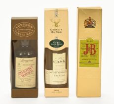 A collection of three bottles of whisky,