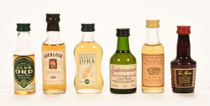 A selection of six miniature bottles of whisky,