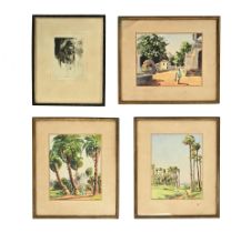 A Frankell, three Indian watercolours, "Palms Near Ramakist Puram Crossing",