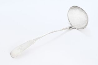 A George IV or William IV Aberdeen silver soup ladle, fiddle pattern, round bowl, five marks - W.