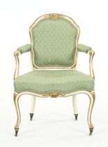 An early 20th century white painted cabriolet armchair, in the 19th century style,