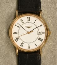 A vintage Longines gentleman's wristwatch, with leather strap and box.