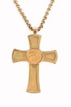 A 9 ct gold cross set with a 1/8th sovereign dated 2009,