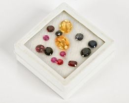 A collection of fourteen loose gemstones.