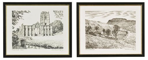 Alfred Wainwright (1907-1991), Fountains Abbey, print, inscribed with title and signed,