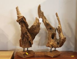 Pair of mounted driftwood ornaments,