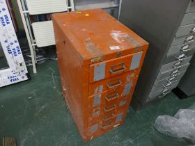 Orange low metal filing cabinet