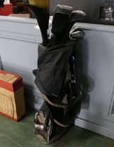 Golf bag & large collection of golf clubs