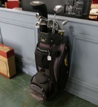 Golf bag & large collection of golf clubs
