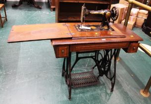 Jones treadle sewing machine with oak and cast iron base