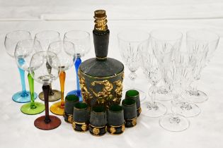 Decanter and glassware including coloured glass