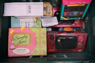Box of new Christmas gifts including Children's breakfast set and nail polish set etc