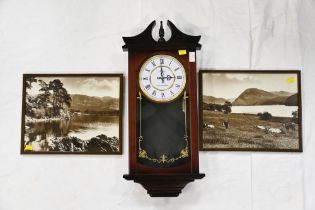 Whitehall Westminster chime wall clock and two vintage Lake District photos