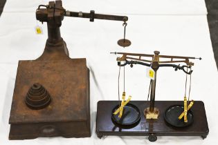 Cast metal weighing scales and set of Griffin & George Ltd balance scales