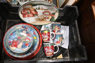 Ceramic Christmas decorated plate and mugs