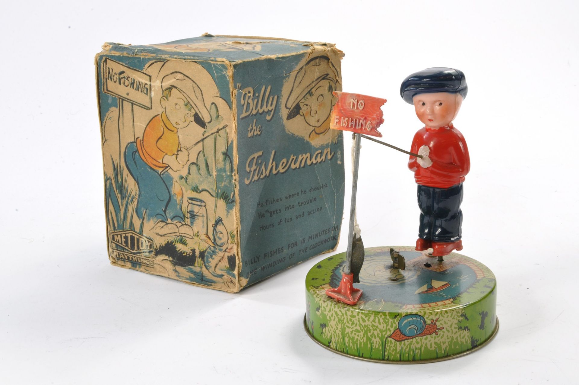 Mettoy Playthings Mechanical Tinplate issue comprising Billy the Fisherman. In good working order