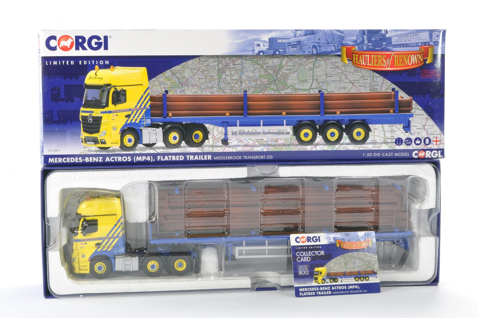 Corgi Model Truck Issue comprising No. CC15811 Mercedes-Benz Actros Flatbed Trailer in the livery of