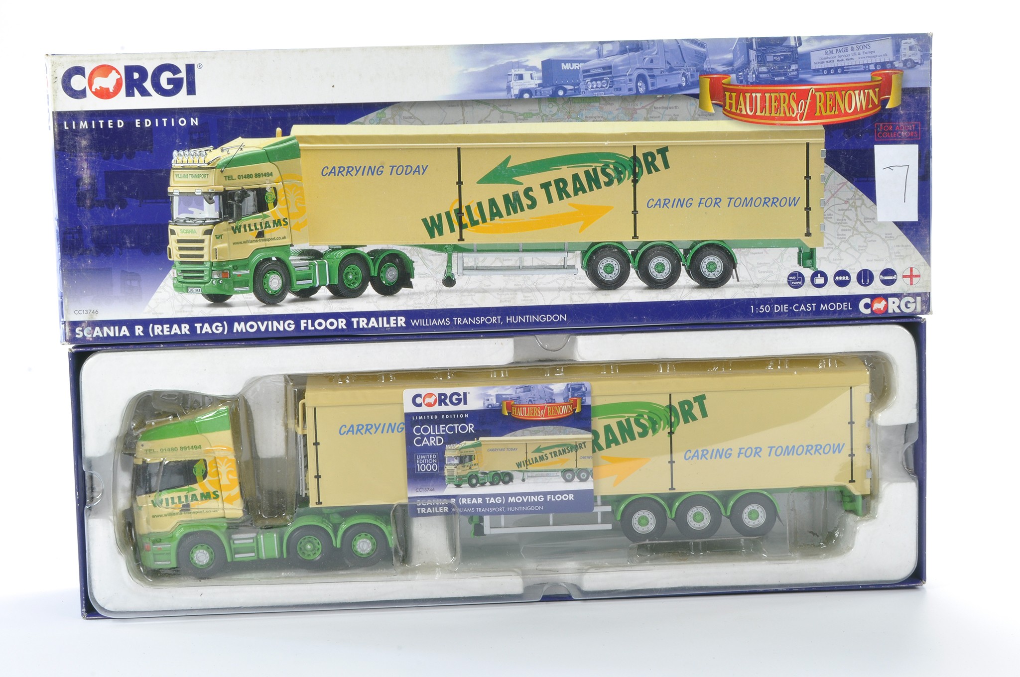 Corgi Model Truck Issue comprising No. CC13746 Scania R (Rear Tag) moving floor Trailer in the