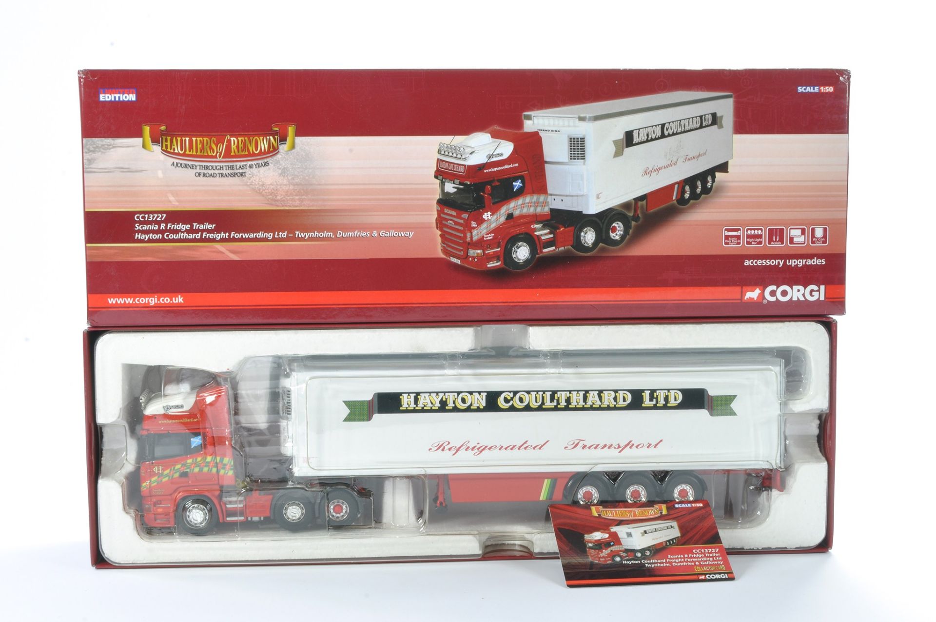 Corgi Model Truck Issue comprising No. CC13727 Scania R Fridge Trailer in the livery of Hayton