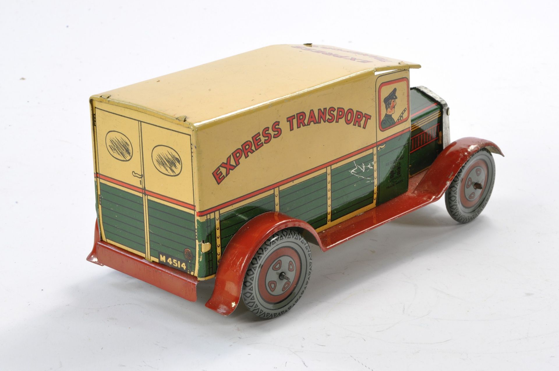 Wells Tinplate Clockwork Express Transport Delivery Van. In good working order, generally very - Image 2 of 2