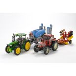 Farm Model Interest comprising a duo of Tractor and implement combinations. John Deere with third