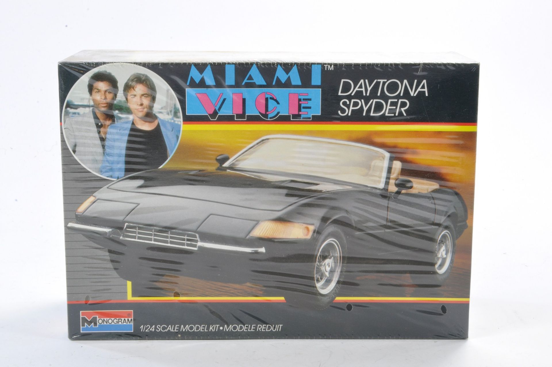 Monogram 1/24 plastic model kit comprising Miami Vice Daytona Spider. Sealed.