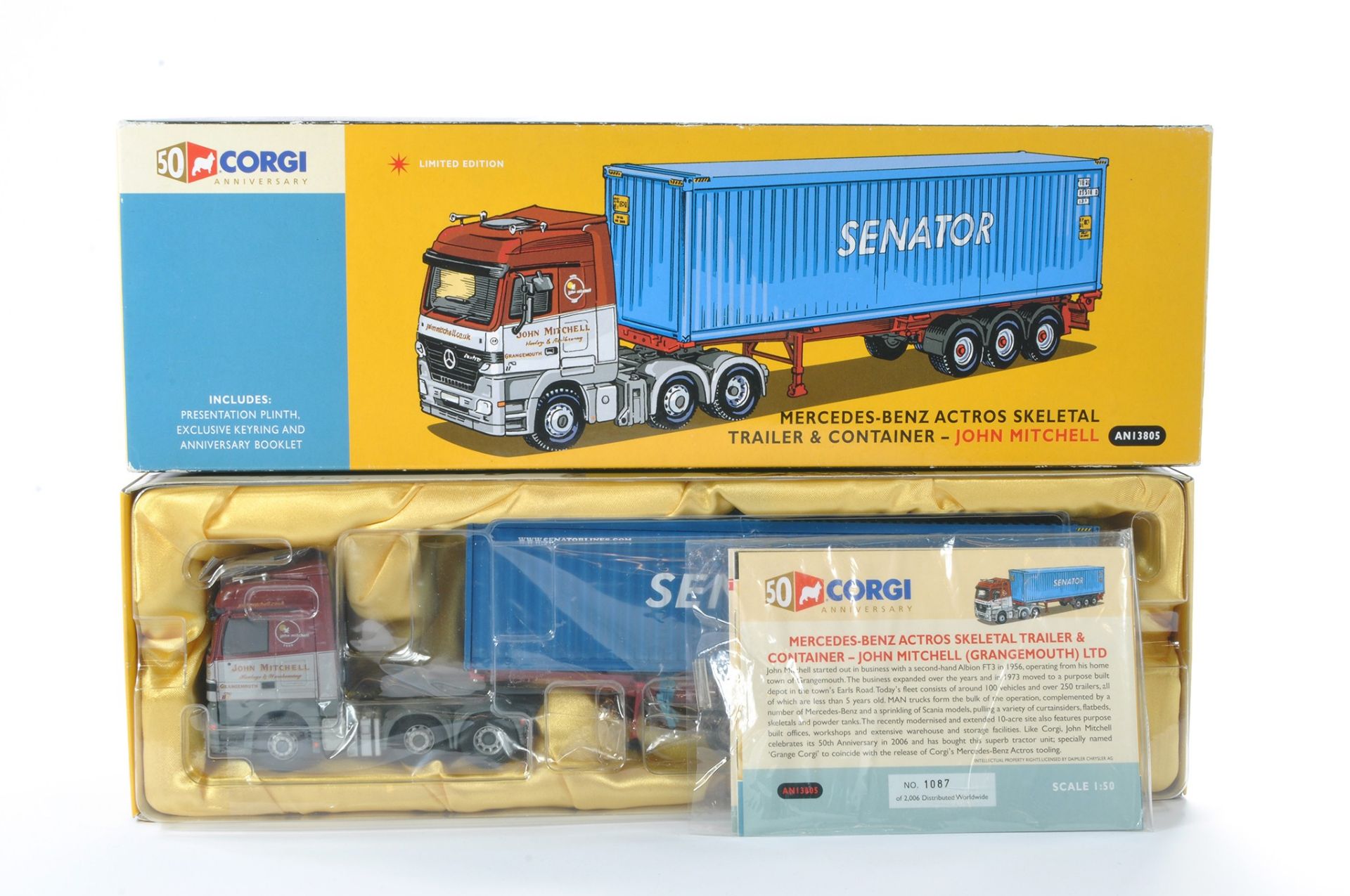 Corgi Model Truck Issue comprising No. AN13805 Mercedes Benz Actros Skeletal Trailer & Container