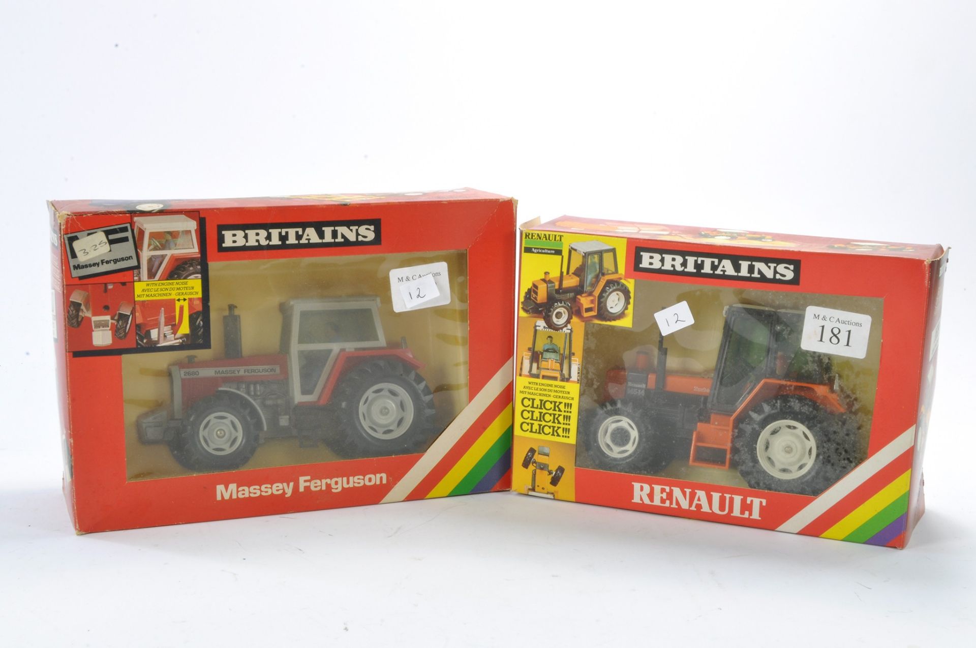 Britains farm 1/32 issues comprising No. 9518 Renault 145-14 Tractor plus No. 9520 Massey Ferguson