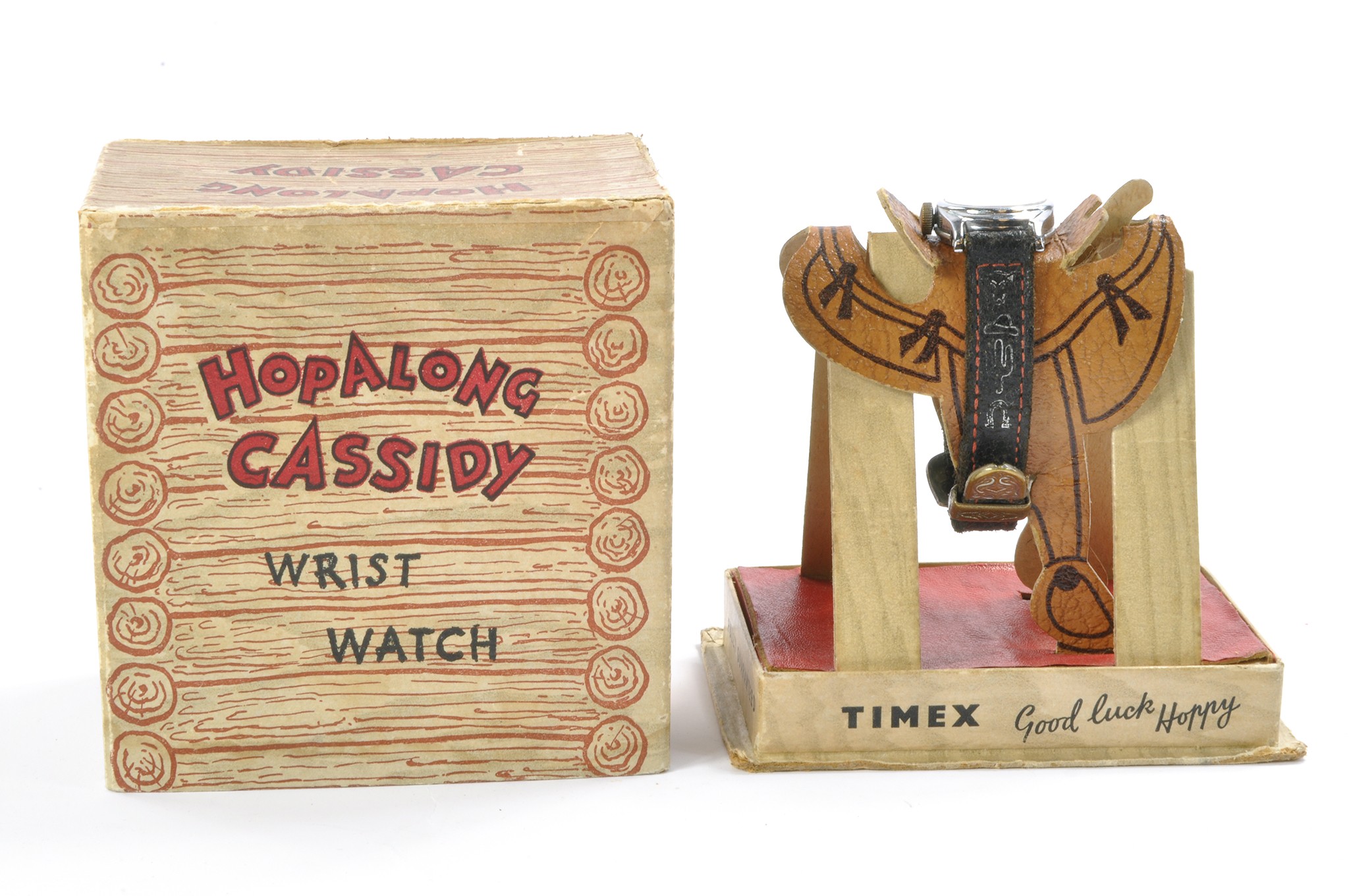 Timex 1955 Hopalong Cassidy Wrist Watch comprising original watch and strap attached to saddle inner