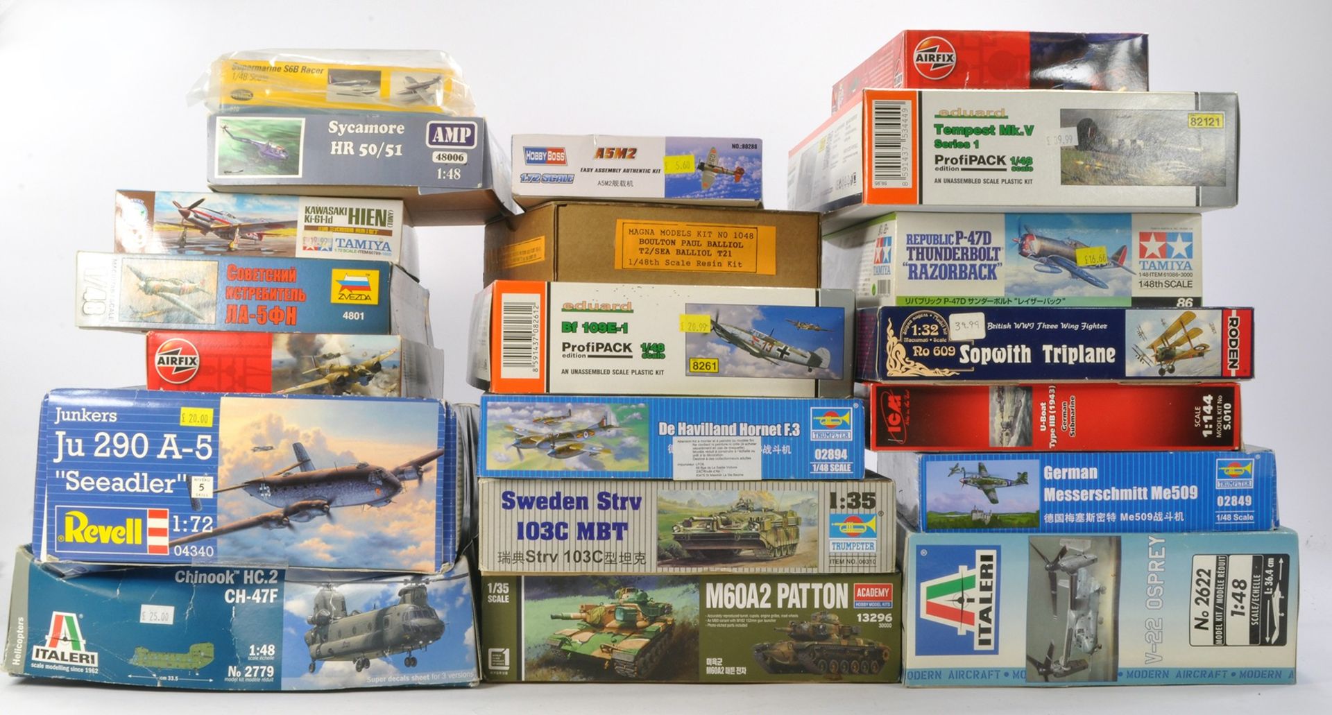 A group of 20 Plastic Model Kits comprising ICM HE 111H-3 WWII German Bomber, Eduard Fokker D.VII